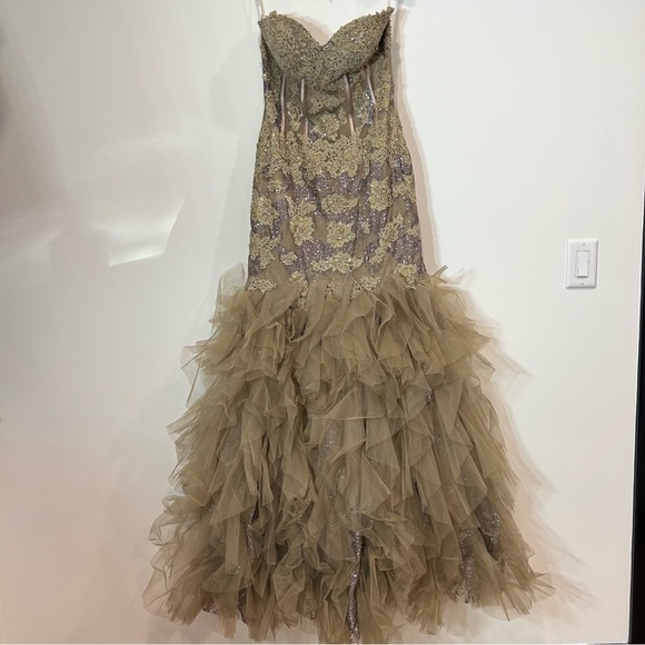 JOVANI PROM 6534 Strapless beaded glitter champagne & toffee gown size 8 - Picture 3 of 16